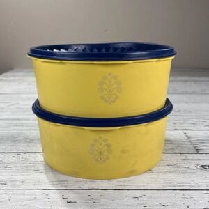 2 Vintage Tupperware Yellow Large Servalier Containers‎ # 1204-8 w/Lids